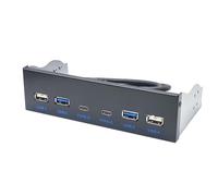 Tynmoel USB 3.0 Front Panel for Desktop 5.25In CD-ROM Drive Bay USB3.0/3.2 19Pin USB2.0 9Pin to 2x USB Type C+2x USB3.0+2xUSB2.0