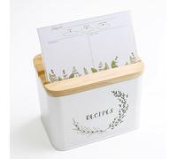 TYNNIC SAGE Recipe Box - Recipe Cards and Box Set w/Acrylic Card Holder - Tin Organizer with Dividers - 4x6 Index Holder w/Bamboo Lid - Modern Farmhouse Kitchen Decor