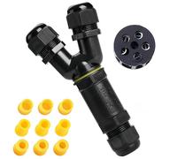 Tynoscco IP68 Waterproof Junction Box Y-Shape 3-Way 5Pin, M25 Outdoor Cable Connector with Screw Terminals, Versatile Splice for Landscape Lighting, Billboard & Underground Wiring - Black 4-14mm