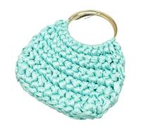 TYNXK Nylon Crochet Women Handbag Metallic Round Handle Clutch Bag Handmade Ribbon Woven Bags For Knitting Purses(Blue)