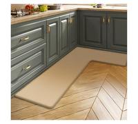 TYNXK Solid Color Kitchen L-shaped Soft Floor Mat Restaurant Corner Absorbent Floor Bathroom Non-slip Door Mats(Apricot,120x80x45cm)