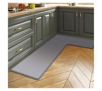 TYNXK Solid Color Kitchen L-shaped Soft Floor Mat Restaurant Corner Absorbent Floor Bathroom Non-slip Door Mats(Light Grey,120x80x45cm)