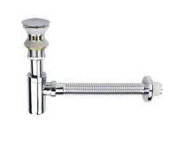 TYNXK Univeral Sink P Trap 30cm Flexible Pipe Basin Bottle Trap Brass Bathroom Sink Siphon Drains With Pop Up Drain Black Or Chrome Pipe Waste. Universal Tubular Siphon (Color : Chrome with hole)