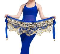 TYNXK Waist Chain Jewelry Belly Dance with Coin Lace-up Hip Scarf Lightweight Women Dancing Belt for Dancer's(Deep Blue)