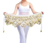 TYNXK Waist Chain Jewelry Belly Dance with Coin Lace-up Hip Scarf Lightweight Women Dancing Belt for Dancer's(White)