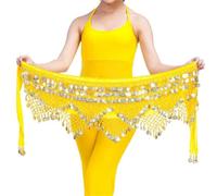 TYNXK Waist Chain Jewelry Belly Dance with Coin Lace-up Hip Scarf Lightweight Women Dancing Belt for Dancer's(Yellow)