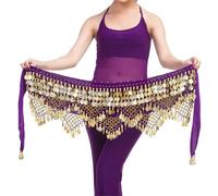 TYNXK Waist Chain Jewelry Belly Dance with Coin Lace-up Hip Scarf Lightweight Women Dancing Belt for Dancer's(Dark Purple)