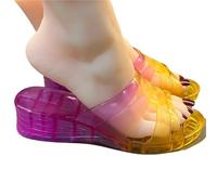 TYNXK Woman Slippers Jelly Sandals Luxury Slides Transparent Shoes For Women Clear Wedge Heel Flip Flop(Color-02,36)
