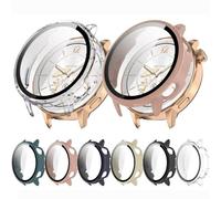 Tyogeephy Compatible with Oneplus watch 3 43MM/X2 Mini Coverage Crystal Case with Screen Protector, Disscool PC and Real Glass Protective Case Cover