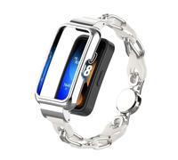 Tyogeephy Leather Strap for Huawei Band 8/ Band 7 Replacement Straps Leather Wristband Band for Man Women, Stainless Steel Smart Watch Accessories