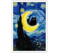 TYOHU Funny Starry Night Cat Canvas Wall Art Famous Oil Paintings Black Cat Poster Lovely Cat Floral Prints Painting Colorful Abstract Farmhouse Gallery Aesthetic Room Wall Decor 12x16in Unframed