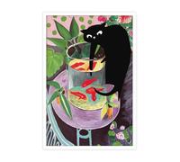 TYOHU Retro Matisse Goldfish And Cat Posters Trendy Funny Black Cat Wall Art Prints Cute Colorful Table Goldfish Prints Painting For Home Bedroom Dorm Wall Decor 16x24in Unframed