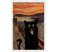 TYOHU Scream Funny Black Cat Poster Retro Trendy Sunset Glow Cat Canvas Wall Art Funky Preppy Prints Painting Colorful Abstract Farmhouse Gallery Aesthetic Room Wall Decor 12x16in Unframed