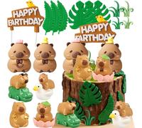 Tyotrbs Capybara Cake Topper Capybara Figurine Birthday Cake Decorations with Duck Cake Topper for Capybara BabyShower Birthday Party Supplies (green)