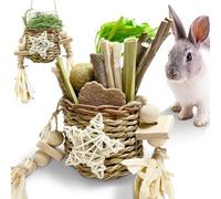 Tyotrbs Rabbit Toys for Bunny Boredom Basket for Small Pets, Hanging Rodent Dental Toy with Papaya Stems Sweet Bamboo Hamsters, Chinchillas, Guinea Pigs (M, Various Flavors)