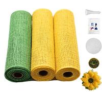 Tyoungg 3 Rolls Poly Burlap Deco Mesh for DIY Autumn Harvest Yellow Sunflower Wreath Sunflower Flower Center Included 10 Inches x 5 Yards (Yellow)