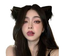tyoungg Faux Fur Cat Kitten Clip on Ears Headband For Cosplay Kitten Play Comicon Cosplay Petplay (black kitten ears)