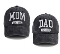 TypasTdqk Gifts for New Parents, Mom and Dad Hats Est 2025, Papa Mama Baseball Cap, Mother's Father's Day Retired Birthday Gifts for Daddy Mommy Wife Hubby Mimi Black Black