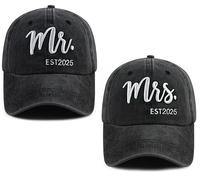 TypasTdqk Mr and Mrs Gifts for Men Women, Mr Mrs 2025 Hat, Wedding Registry Gifts Baseball Cap, Honeymoon Engagement Party Decorations for Couples Wife Hubby Black Black