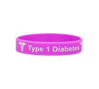 Type 1 Diabetes Medical Alert Wristband - Insulin Dependent Silicone ID Bracelet - 4 Colours (Purple, Green, Grey, Blue) - 4 Sizes (Toddler, Child, Teen and Adult) (Purple, Medium 18cm)