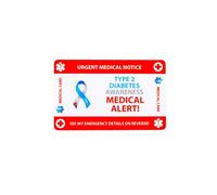 Type 2 Diabetes Medical Alert Card, Emergency Information Card, Medical ID Notice