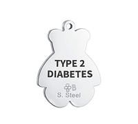 Type 2 Diabetes Medical ID Stretch Bead Bracelet Teddy Bear Tag For Women Teen Stainless Steel Custom Engraved