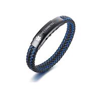 TYPE 2 DIABETESStainless Steel and 2-Tone Braided Leather Medical ID Bracelet Medical Alert Wrist Band for Men Emergancy Identification Medic jewellery for Men