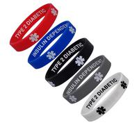 Type 2 Insulin Dependent Medical Alert ID Privacy Enhanced Silicone Bracelets Multicolor 5 Pack