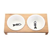 (Type B) Elevated Dog Cat Bamboo Pet Feeder Ceramic Bowl Raised Stand 3 Size Durable