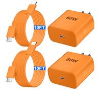 Type C Charger Fast Charging 60W Super Fast USB C Fast Charger Block with 10FT Extra Long C to C Charging Cord for Samsung Galaxy S26 Ultra/S26/S26+/S25 /S24/S23 Ultra/iPhone 17 16 15 Pro Max-Orange