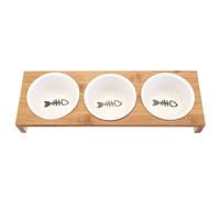 (Type C) Elevated Dog Cat Bamboo Pet Feeder Ceramic Bowl Raised Stand 3 Size Durable