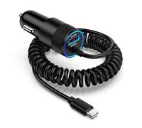 Type C Fast Car Charger for Galaxy A17/A56/A16/S25 Ultra/S25/Plus/S24 FE/S23 Ultra/A15/A55/A54/A14 5G Pixel 10 9 8 Pro iPhone 17 16e, QC3.0 18W Car Phone Charger Adapter PD30W USB C Coiled Cable 3FT