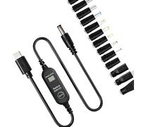 Type C Power Converter Cord Wire with Inline, With 13 adapters | USB C Input to Round-Plug Output, 3 Voltage Settings, Visible Value and Control At the Inline Display