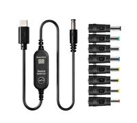 Type C Power Converter Cord Wire with Inline, With 8 adapters | USB C Input to Round-Plug Output, 3 Voltage Settings, Visible Value and Control At the Inline Display