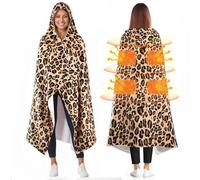 Type-C Powered Heated Hoodie Throw Blanket for Women, 50" X 60" USB 9V 18W Wearable Leopard Print Electric Hooded Heating Blanket 3 Heat Levels 8-Zone Graphene Heating Blankets for Couch Car Office