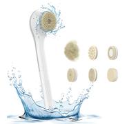 Type-C Rechargeable IPX7 Waterproof Cordless Electric Body Brush with Long Handle 3 Gears 6-in-1 Heads Exfoliating Deep Cleansing Back Scrubber for Bathing