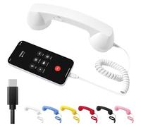 Type-C Retro Telephone Style Landline Handle Receiver,Bluetooth Telephone Handset For Mobile Phone, Vintage Wired Handheld Cell Phone Receiver With Microphone Offices Home Bedside Desk (WH)