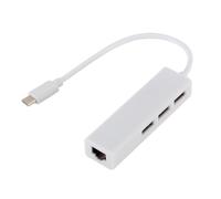Type C to RJ45 Ethernet Adapter with 3 USB Ports, 10/100Mbps Network Hub | Plastic Housing, 100W Pd Pass-Through Charging, 20Gbps Data Transfer, for Laptop and Notebook