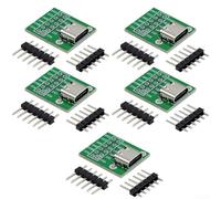 Type C USB For breakout board adapters pack of 5 with presoldered pin headers for stable power management and advanced signal configuration (Green)