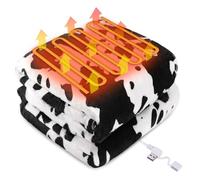 Type-C USB Powered Electric Heated Cow Print Throw Blanket Portable USB Heating Blanket for Women 50" X 60" with 3 Heating Levels