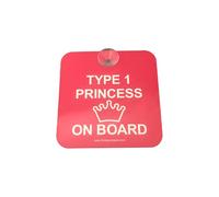 Type One Princess On Board Car Window Decal - Pink Type 1 Diabetes Awareness Sticker, Waterproof & Easy to Apply