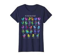 Types of Dinosaurs Alphabet A-Z, ABC Dinosaur Identification T-Shirt, Women, Navy Blue, X-Small