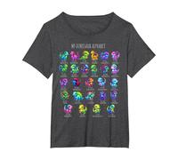 Types of Dinosaurs Alphabet A-Z, ABC Dinosaur Identification T-Shirt, Women's Plus, Dark Heather Grey, 1X