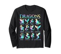 Types of Dragons Pastel Watercolor Cute Dragon Species Chart Long Sleeve T-Shirt