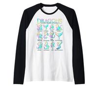 Types of Dragons Pastel Watercolor Cute Dragon Species Chart Raglan Baseball Tee