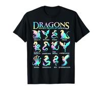 Types of Dragons Pastel Watercolor Cute Dragon Species Chart T-Shirt