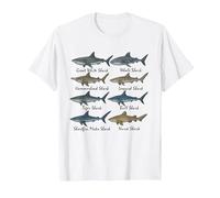 Types of Shark Species Marine Biology Illustration T-Shirt, Men, White, Small