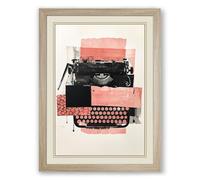 Typewriter Geometry Mid-Century Framed Wall Art Print A3 (42×29.7cm) Oak, Wall Decor for Living Room, Bedroom, Office & Home, Ready to Hang, Art Gift