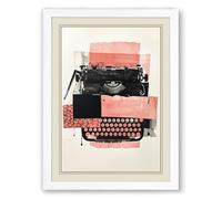 Typewriter Geometry Mid-Century Framed Wall Art Print A4 (29.7×21cm) White, Wall Decor for Living Room, Bedroom, Office & Home, Ready to Hang, Art Gift