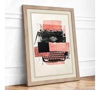 Typewriter Geometry Mid Century Framed Wall Art Print A4 Oak | Ready to Hang, Premium Gi Paper, Fade-Resistant Inks, Securely Packaged, UK Made